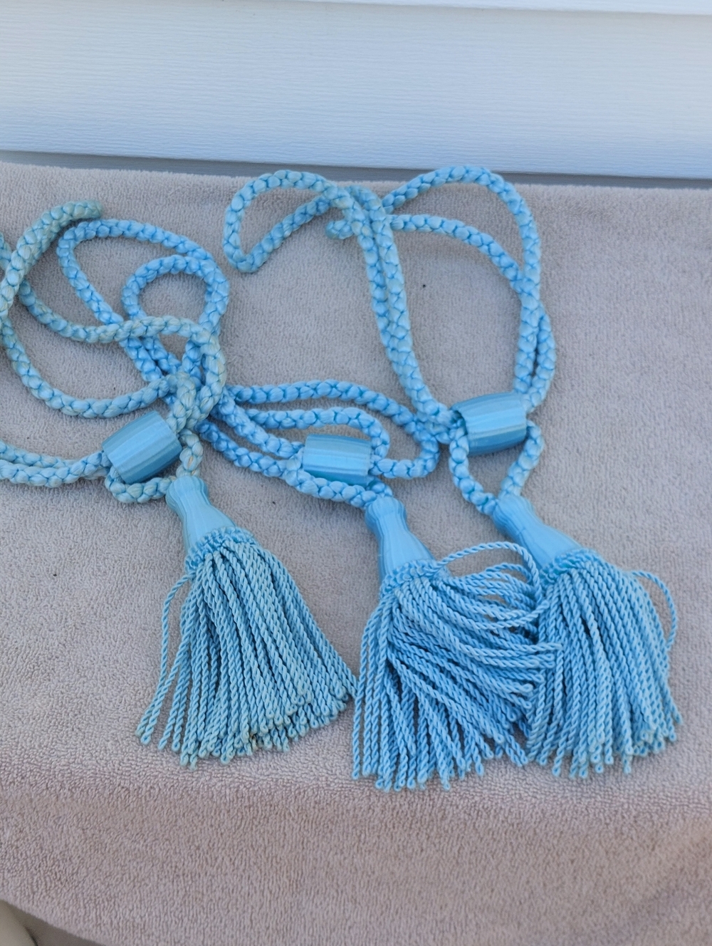 Light Blue Curtain Tiebacks with Tassels - Set of 3